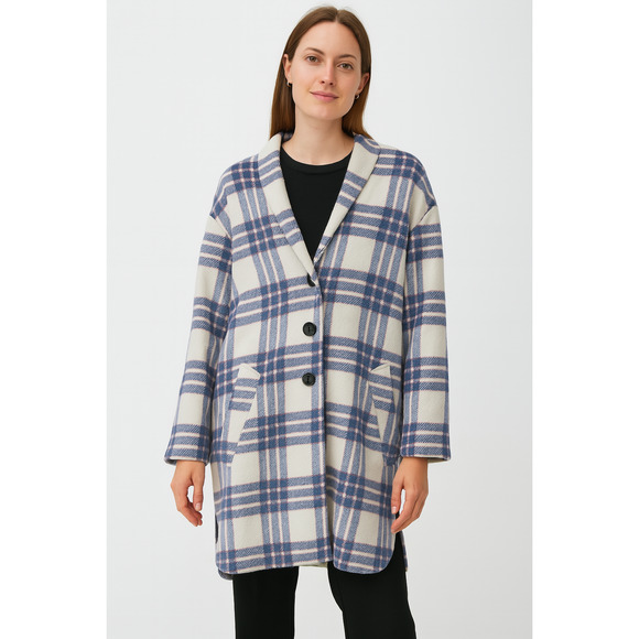 Isabel Marant Étoile Plaid Wool Coat Jacket Blue Red Cream Size 34 XS-S - Picture 1 of 6